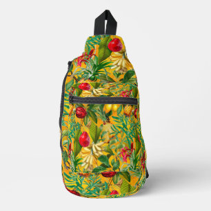 Elegantes gelbes tropisches Blätter Obst gedruckt Crossbody Bag