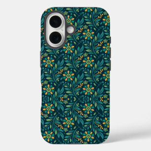 Elegantes gelbes und türkisfarbenes Blumenmuster-D iPhone 16 Hülle