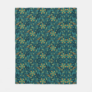 Elegantes gelbes und türkisfarbenes Blumenmuster-D Fleecedecke