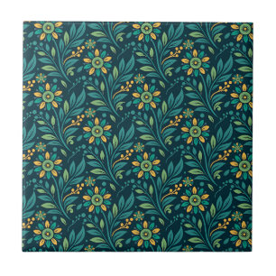 Elegantes gelbes und türkisfarbenes Blumenmuster-D Fliese