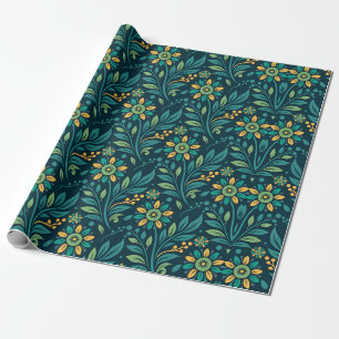 Elegantes gelbes und türkisfarbenes Blumenmuster-D Geschenkpapier