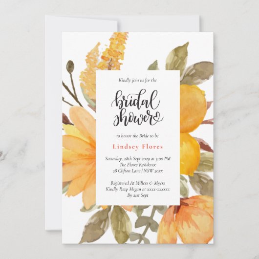 Elegantes Gelbes Wildblume Wasserfarbenes Brautpar Einladung (Vorderseite)