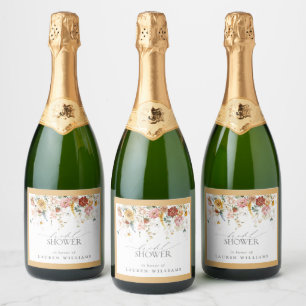 Elegantes Gelbes Wildblume Wasserfarbenes Brautpar Schaumweinetikett