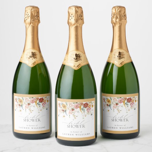 Elegantes Gelbes Wildblume Wasserfarbenes Brautpar Schaumweinetikett (Flaschen)