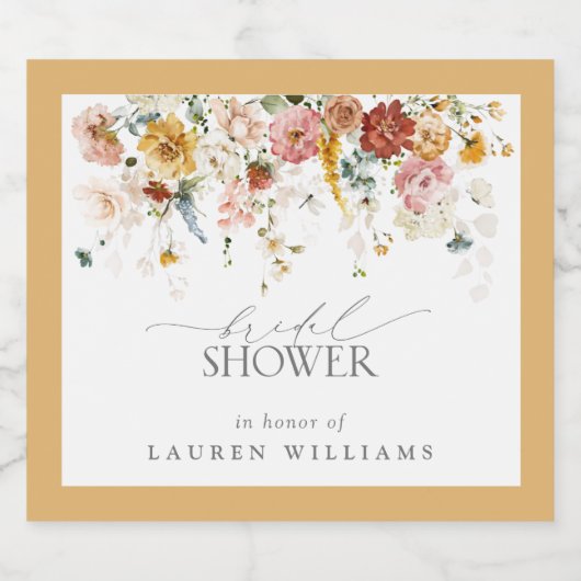 Elegantes Gelbes Wildblume Wasserfarbenes Brautpar Schaumweinetikett (Einzelnes Label)