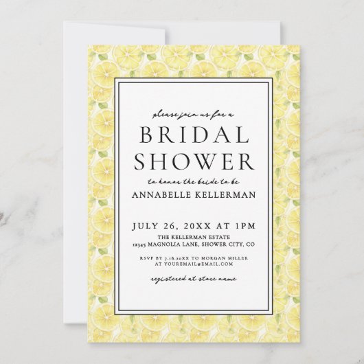 Elegantes Gelbes Zitrusfrüchte-Brautparty Einladung (Vorderseite)