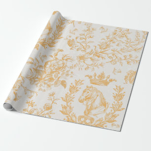 Elegantes Gelbgold Beiges Reitsport Florales Toile Geschenkpapier