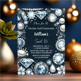 Elegantes Gem Bling Denim und Diamonds Sweet 16 Einladung