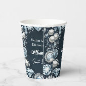 Elegantes Gem Bling Denim und Diamonds Sweet 16 Pappbecher (Rechts)