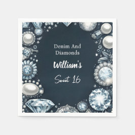 Elegantes Gem Bling Denim und Diamonds Sweet 16 Serviette