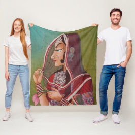 Elegantes Gemälde einer Frau in einem Sari-Sherpa- Fleecedecke