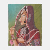 Elegantes Gemälde einer Frau in einem Sari-Sherpa- Fleecedecke (Vorderseite)