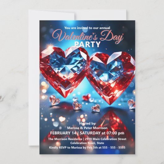 Elegantes Gemstone Herz Valentinstag Party Einladung (Vorderseite)