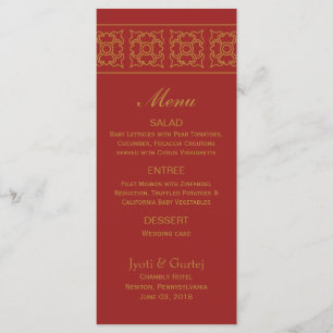 Elegantes Gemustertes indisches Hochzeitmenü Menükarte