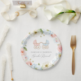 Elegantes Gender Reveal Baby Shower Blau und Rosa Pappteller