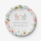 Elegantes Gender Reveal Baby Shower Blau und Rosa Pappteller (Vorderseite)