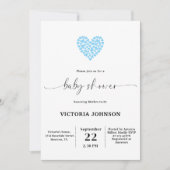 Elegantes Gentle Blue Heart Baby Shower Party Einladung (Vorderseite)