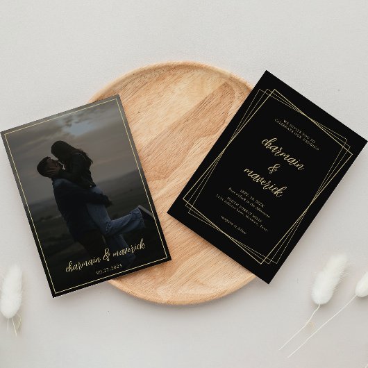 Elegantes Geo Frame Foto Hochzeit Einladung