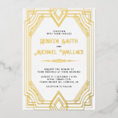 Elegantes geometrisches Art Déco Hochzeit Weißes G Folieneinladung (Vorderseite)