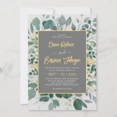 Elegantes geometrisches Blattwerk , graue Hochzeit Einladung (Vorderseite)