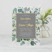 Elegantes geometrisches Blattwerk , graue Hochzeit Einladung (Stehend Vorderseite)