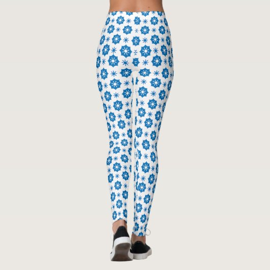 Elegantes geometrisches, blau-weißes Muster Leggings (Rückseite)