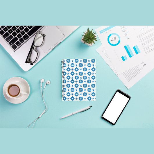 Elegantes geometrisches, blau-weißes Muster Notizblock