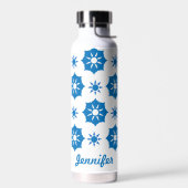 Elegantes geometrisches, blau-weißes Muster Trinkflasche (Links)