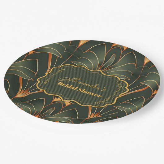 Elegantes geometrisches Brautparty Art Deco Pappteller (Schrägansicht)