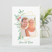 Elegantes geometrisches Foto Eucalyotus Save the D Einladung (Stehend Vorderseite)