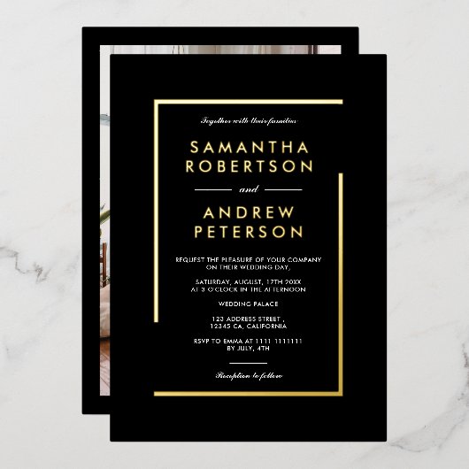 Elegantes geometrisches Foto Folieneinladung (Vorderseite/Rückseite)