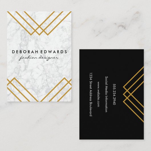 Elegantes geometrisches Gelb mit goldenen Linien Visitenkarte (Vorne/Hinten)