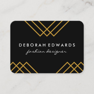 Elegantes geometrisches Gold Lines Simple Black Visitenkarte