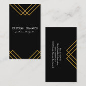 Elegantes geometrisches Gold Lines Simple Black Visitenkarte (Vorne/Hinten)