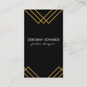 Elegantes geometrisches Gold Lines Simple Black Visitenkarte
