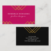 Elegantes geometrisches goldenes Linien, rosa schw Visitenkarte (Vorne/Hinten)