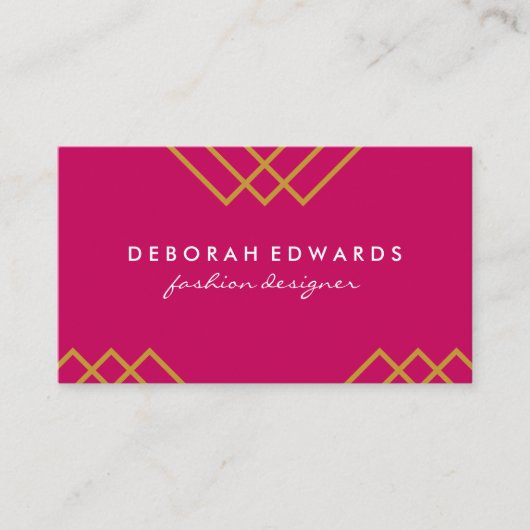 Elegantes geometrisches goldenes Linien, rosa schw Visitenkarte (Vorderseite)