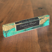 Elegantes geometrisches grünes Gold, Rahmen Namensplakette (Seite)