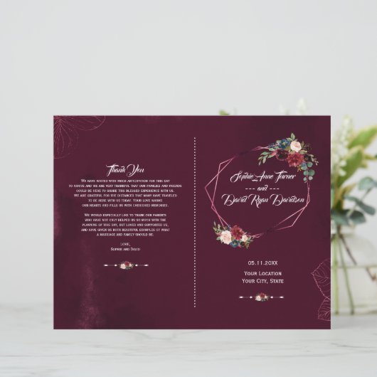 Elegantes geometrisches Hochzeitsprogramm für Burg (Stehend Vorderseite)