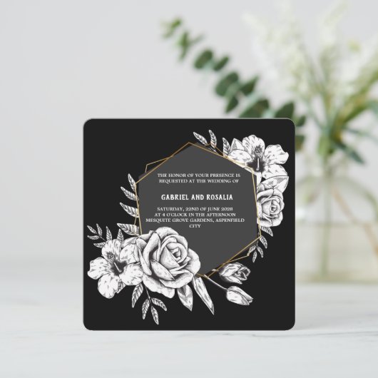 Elegantes geometrisches Hochzeitsszenario in Schwa Einladung (Stehend Vorderseite)