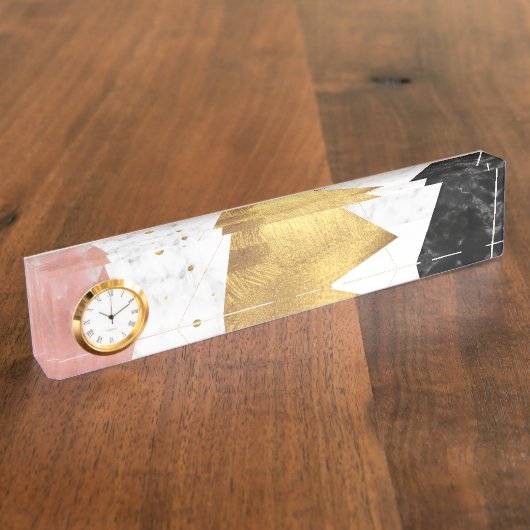 Elegantes geometrisches Marmor und Golddesign Namensplakette (Seite)