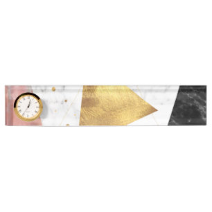 Elegantes geometrisches Marmor und Golddesign Namensplakette