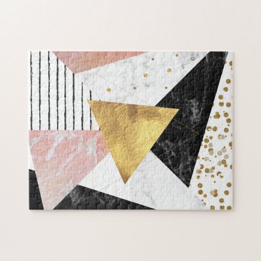Elegantes geometrisches Marmor und Golddesign Puzzle (Horizontal)