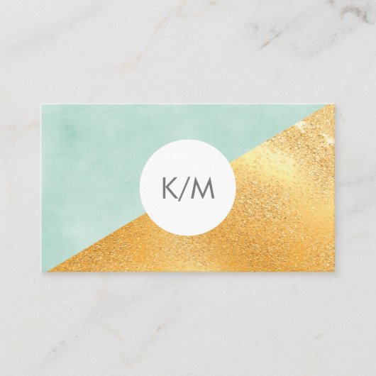 Elegantes geometrisches Mint Green & Gold Monogram Visitenkarte (Vorderseite)