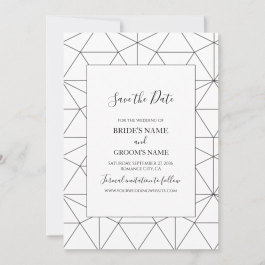 Elegantes geometrisches Muster Hochzeitsszenario s Save The Date (Vorderseite)