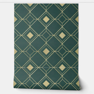 Elegantes geometrisches Muster in Grün und Gold Tapete