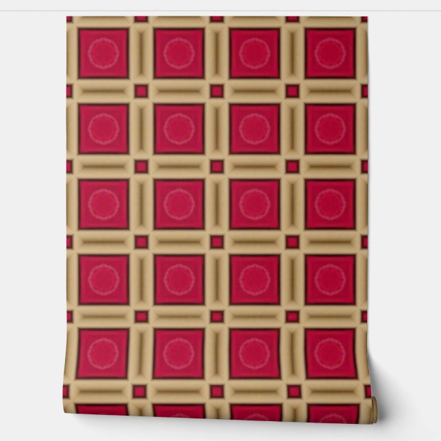 Elegantes geometrisches Muster in Rot und Gold Tapete (Abrollen)