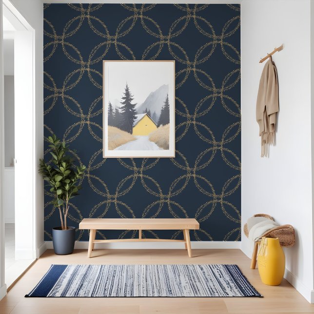 Elegantes geometrisches Navy Gold Glitzer Circle P Tapete (Elegant Geometric Navy Gold Glitter Circle Pattern Wallpaper)