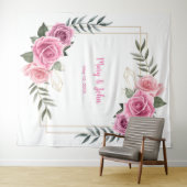 Elegantes geometrisches rosa Rosenhochzeitungs-Fot Wandteppich (Beispiel (Horizontal))