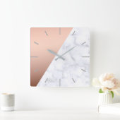 Elegantes, geometrisches Rose aus weißem Marmor Quadratische Wanduhr (Zuhause)